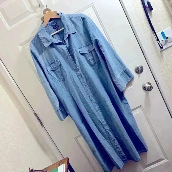 J. Peterman women's Belted Chambray soft Denim Shirt Dress 20 Cotton blue - Picture 2 of 6